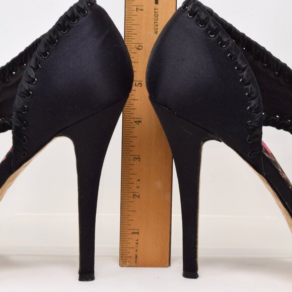 Betsey Johnson Walter Heels Women 9 M Stiletto Black Open Toe D'orsay Pump Sexy - Picture 7 of 13